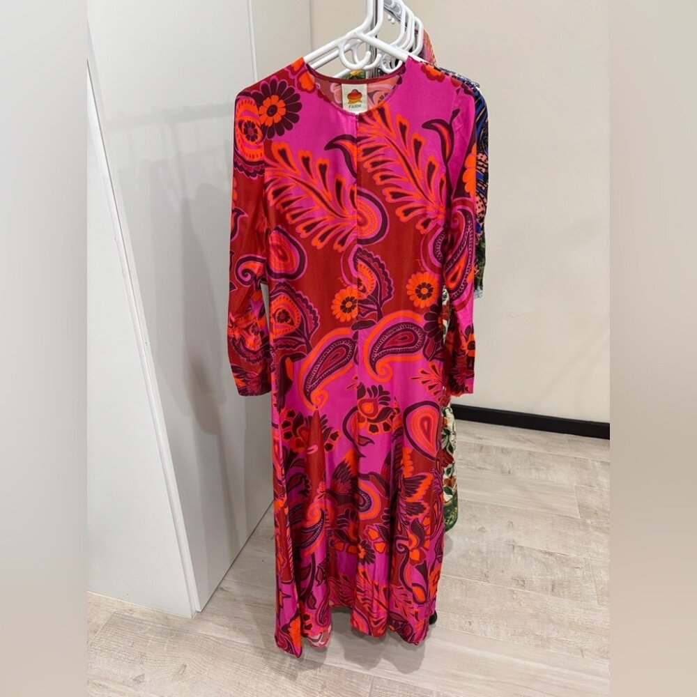 Farm Rio: pink bold floral long sleeve maxi dress DT - Picture 5 of 6